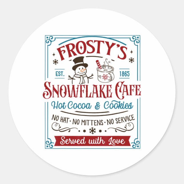 Old Fashioned Frosty's Snowflake Cafe Coffee Lover Classic Round Sticker (Front)