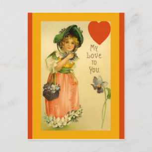 Old Fashioned Girl Valentine Pretty Vintage Copy Postcard