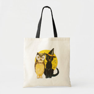 Old-fashioned Halloween, Black cat & Owl Tote Bag