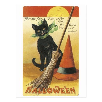 Old-fashioned Halloween, Black cat Postcard