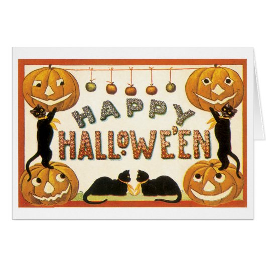 Old-fashioned Halloween, Black cats Cards (Front Horizontal)