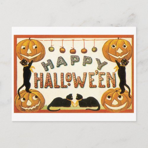 Old_fashioned Halloween Black cats Postcard