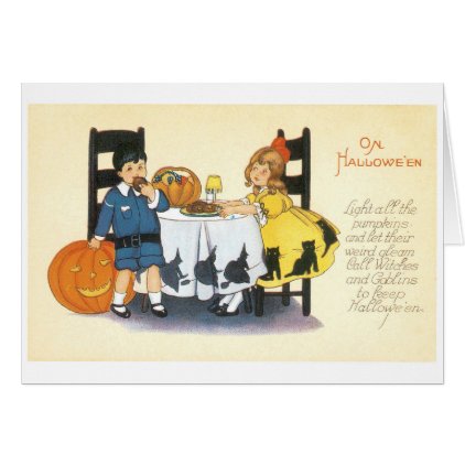 Old-fashioned Halloween, Boy & Girl Card