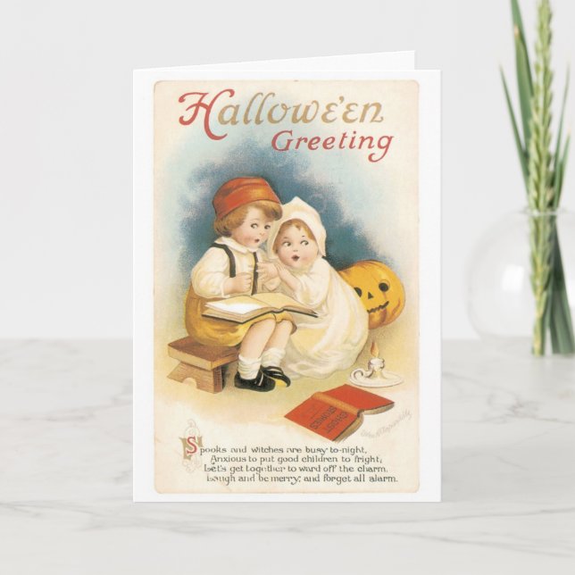 Old-fashioned Halloween, Boy & Girl Card (Front)