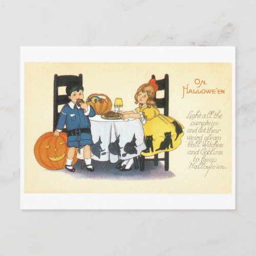 Old_fashioned Halloween Boy  Girl Postcard