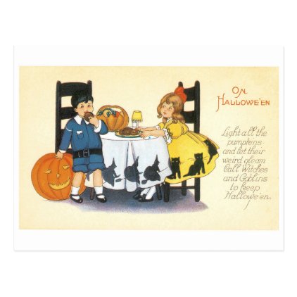 Old-fashioned Halloween, Boy & Girl Postcard