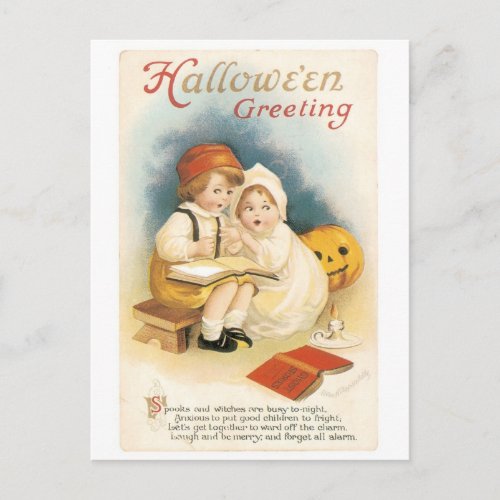 Old fashioned Halloween Boy  Girl Postcard