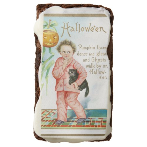 Old_fashioned Halloween Boy holding Black cat Brownie