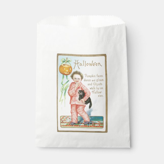 Old-fashioned Halloween, Boy holding Black cat Favor Bag (Front)