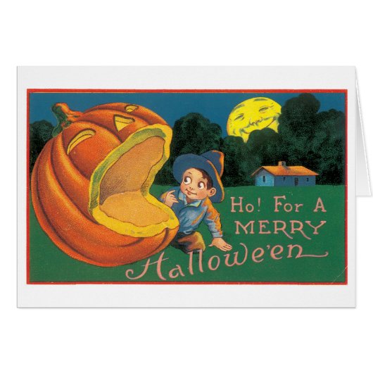 Old-fashioned Halloween, Boy with Jack-o'-lantern Cards (Front Horizontal)