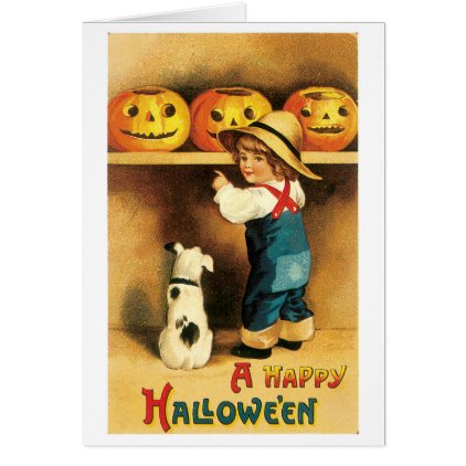 Old-fashioned Halloween, Boy with Puppy Card