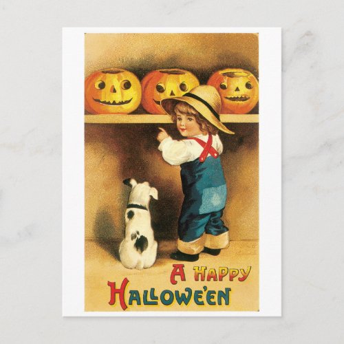 Old_fashioned Halloween Boy with Puppy Postcard