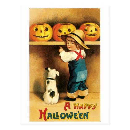 Old-fashioned Halloween, Boy with Puppy Postcard