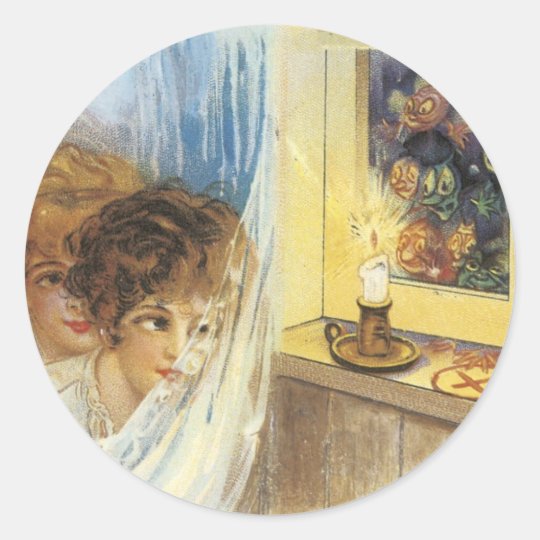Old Fashioned Halloween Ghosts & Goblins Classic Round Sticker