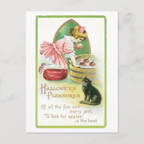 Old_fashioned Halloween Girl  Black cat Postcard
