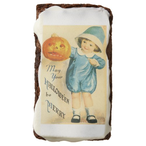 Old_fashioned Halloween Girl holding Pumpkin Chocolate Brownie