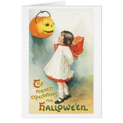 Old-fashioned Halloween, Girl & Jack-o'-lantern Card