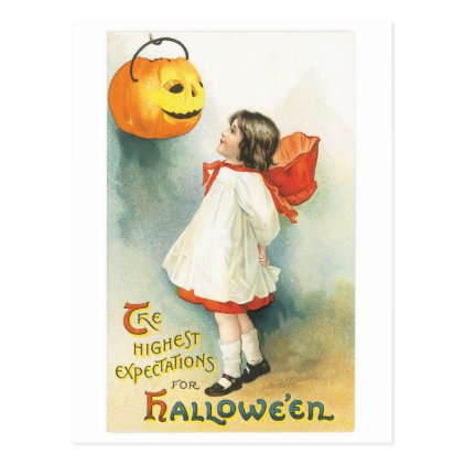 Old-fashioned Halloween, Girl & Jack-o'-lantern Postcard