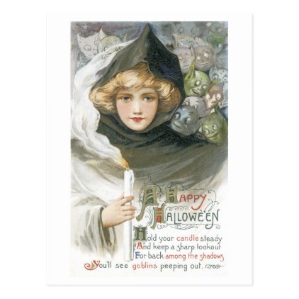 Old-fashioned Halloween, Girl meet Goblins Postcard