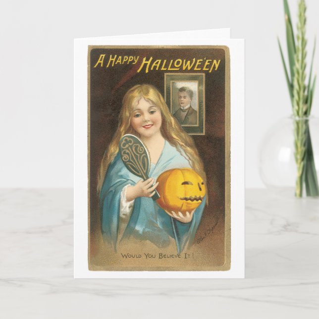 Old-fashioned Halloween, Girl with a Hand mirror Card (Front)