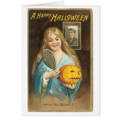 Old-fashioned Halloween, Girl with a Hand mirror Card