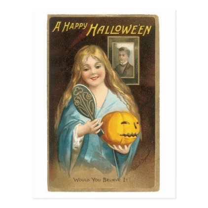 Old-fashioned Halloween, Girl with a Hand mirror Postcard