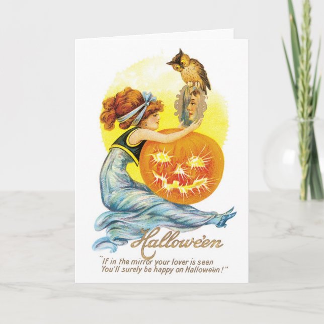 Old-fashioned Halloween, Girl with Owl Card (Front)