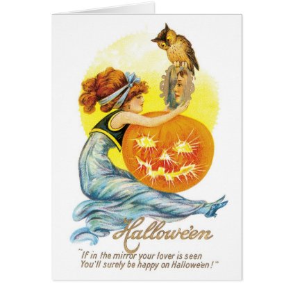 Old-fashioned Halloween, Girl with Owl Card