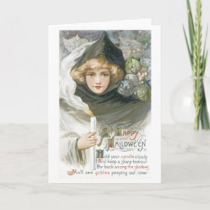Old-fashioned Halloween, Girls meet Goblins Card