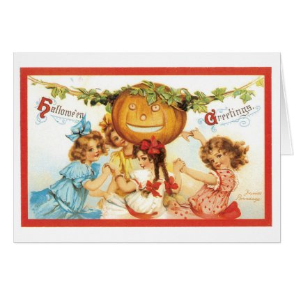 Old-fashioned Halloween, Girls with Pumpkin Card