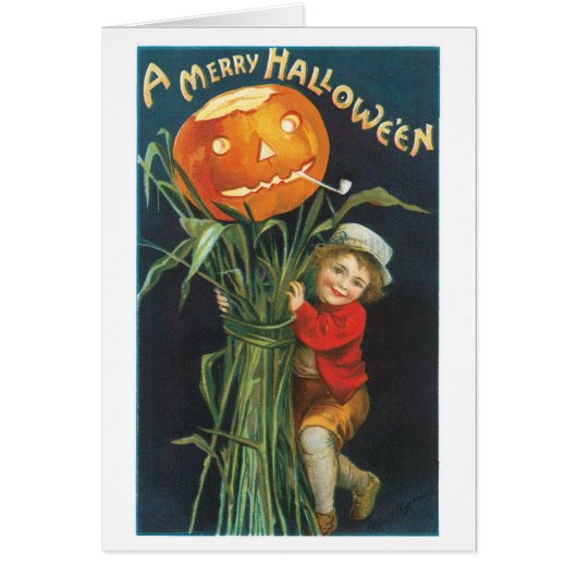 Old-fashioned Halloween, Jack-o'-lantern Scarecrow Cards (Front)