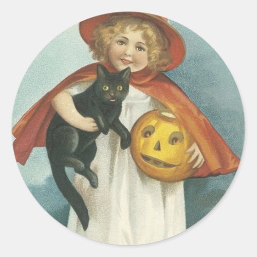Old Fashioned Halloween Jolly Little Witch Classic Round Sticker