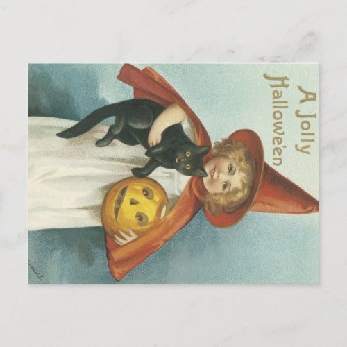 Old Fashioned Halloween Jolly Little Witch Postcard