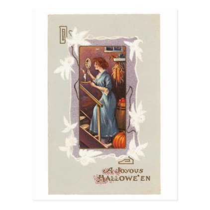 Old-fashioned Halloween, Lady with a Hand mirror Postcard