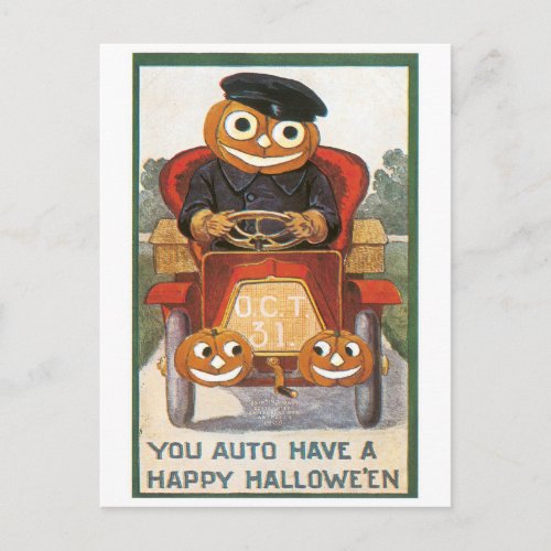 Old_fashioned Halloween Pumpkin driver Postcard