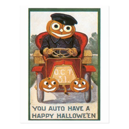 Old-fashioned Halloween, Pumpkin driver Postcard