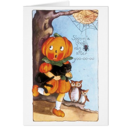 Old-fashioned Halloween, Pumpkin girl, Black cat Card