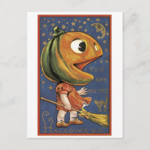 Old-fashioned Halloween, Pumpkin girl Postcard