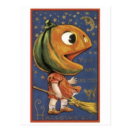 Old-fashioned Halloween, Pumpkin girl Postcard