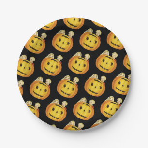 Old-fashioned Halloween, Pumpkin with Children Paper Plates