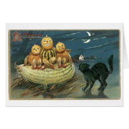 Old-fashioned Halloween, Pumpkins & Black cat Card