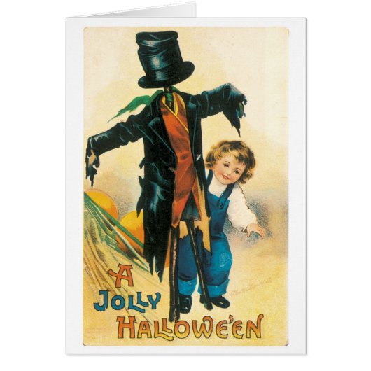 Old-fashioned Halloween, Scarecrow & child Cards (Front)