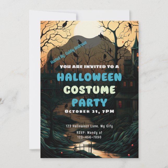 Old Fashioned Halloween Town Vintage Halloween Invitation (Front)