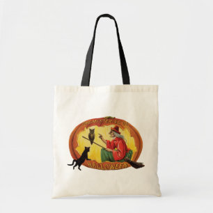 Old-fashioned Halloween, Witch, Black cat & Owl Tote Bag