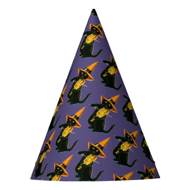 Old-fashioned Halloween, Witch cat playing Violin Party Hat (Front)