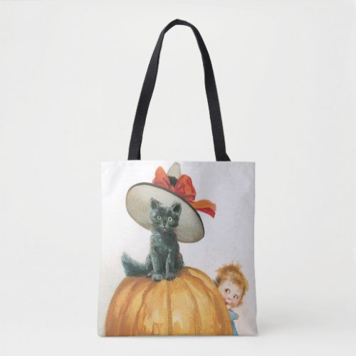 Old_fashioned Halloween Witch cat Tote Bag