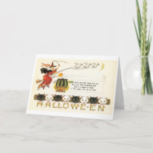 Old-fashioned Halloween, Witch & Cats Card