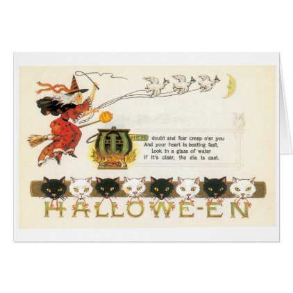 Old-fashioned Halloween, Witch & Cats Card