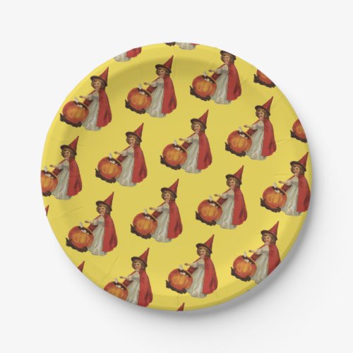 Old_fashioned Halloween Witch girl Paper Plates