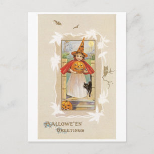 Old-fashioned Halloween, Witch girl Postcard